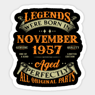 66th Birthday Gift Legends Born In November 1957 66 Years Old Sticker